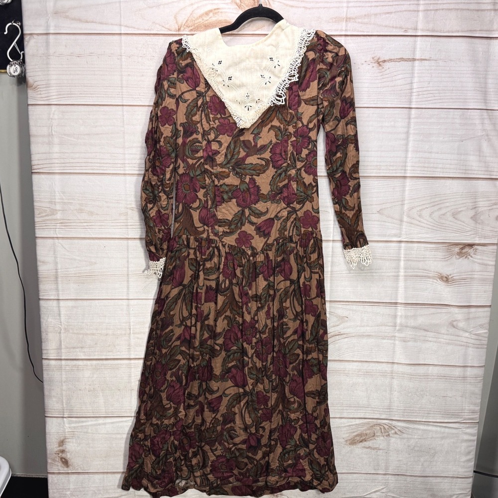 Vintage Praire St. Simon Floral TapestryMidi‎ Dress Lace Collar Cottagecore S/M